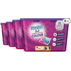 Colour Laundry Capsules 3-in-1, Fresh Scent, concentrated, 80 Count (4 Packs of 20)