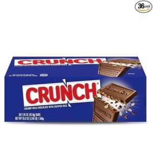 CRUNCH. Bulk 36 Pack. Milk Chocolate and Crisped Rice. Full Size Individually Wrapped Candy Bar. 1.55 oz Each