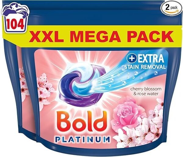 Bold Platinum PODS Washing Liquid Laundry Detergent Capsules 52 Washes, Cherry Blossom & Rose Water, Extra Stain Femoval, With Built-In Lenor Softener