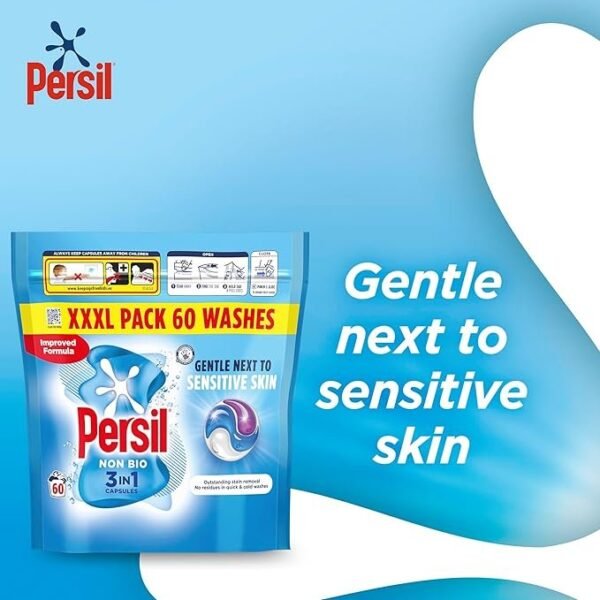 Persil Non Bio 3 in 1 Washing Capsules laundry capsules gentle next to sensitive skin for outstanding stain removal in quick & cold washes 60 washes