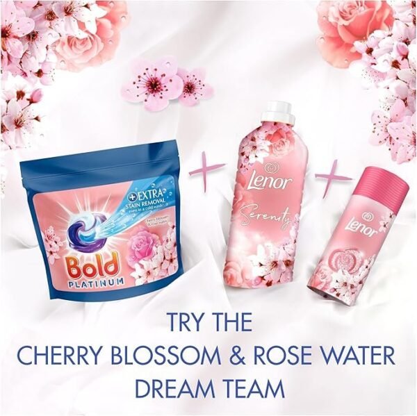 Bold Platinum PODS Washing Liquid Laundry Detergent Capsules 52 Washes, Cherry Blossom & Rose Water, Extra Stain Femoval, With Built-In Lenor Softener