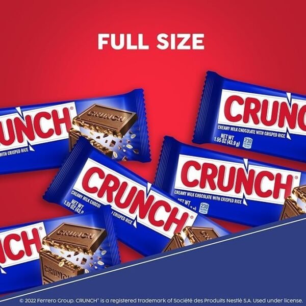 CRUNCH. Bulk 36 Pack. Milk Chocolate and Crisped Rice. Full Size Individually Wrapped Candy Bar. 1.55 oz Each